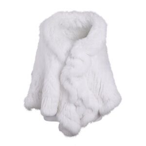 Luxury Women's Winter Real Natural Rabbit Fur Hand Knitted Cape Ruffle Design
